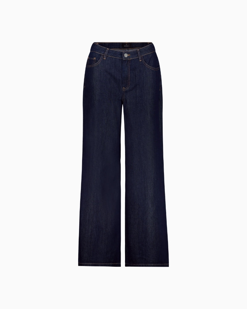 Front view of Monari faux suede trousers with straight-leg and side pockets