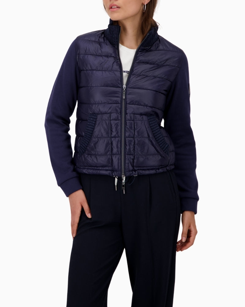 Monari quilted jacket with logo patch and zip front in mixed materials