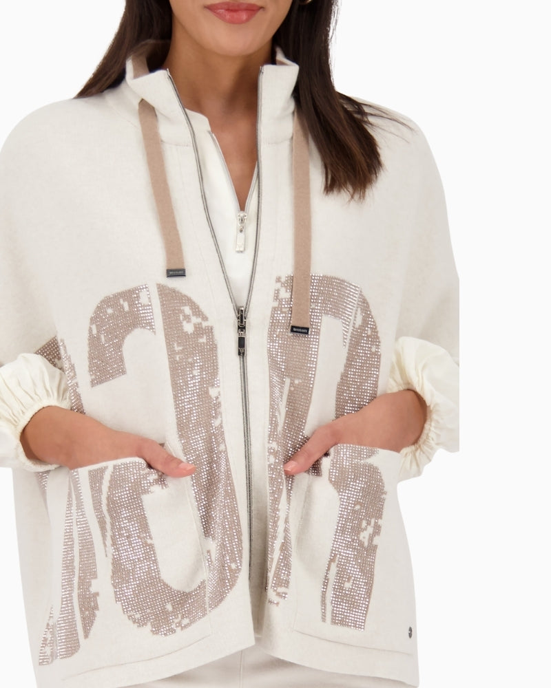 Close-up of jacquard pattern with rhinestone detail