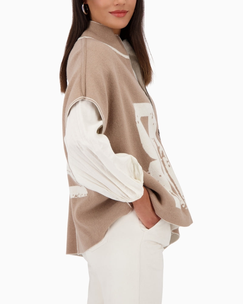 Side view of Monari oversized reversible jacket in wool-viscose blend