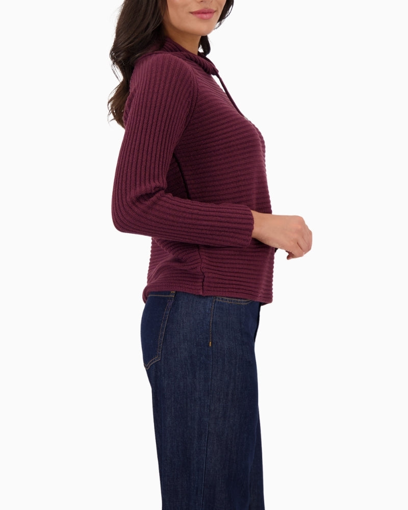 Side view of straight-fit Monari ribbed sweater