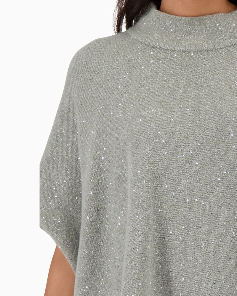 Close-up of sequin and lurex detail with decorative buttons