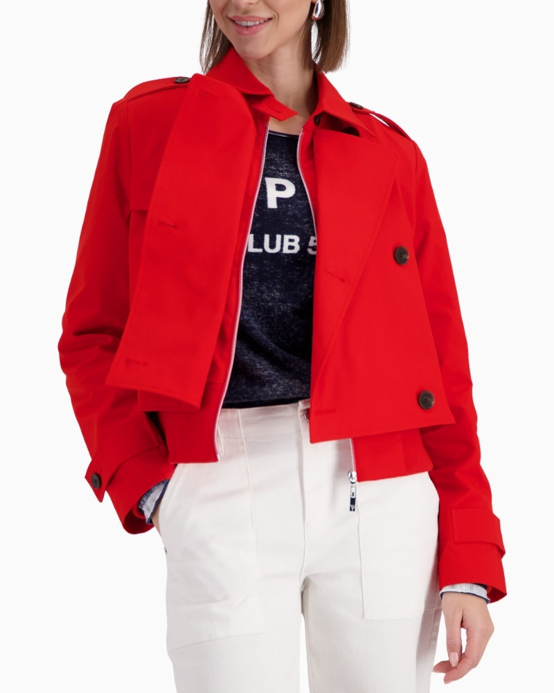 Monari short trench coat red front view laid flat – Áines Boutique