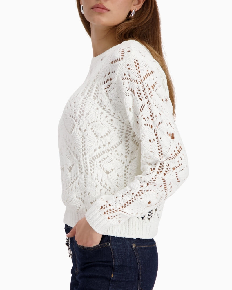 Monari soft knitted ajour jumper off white side view – Áines Boutique