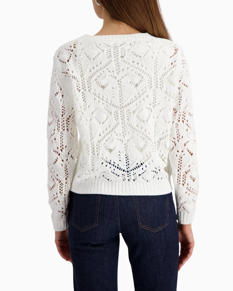 Monari soft knitted ajour jumper off white back view – Áines Boutique