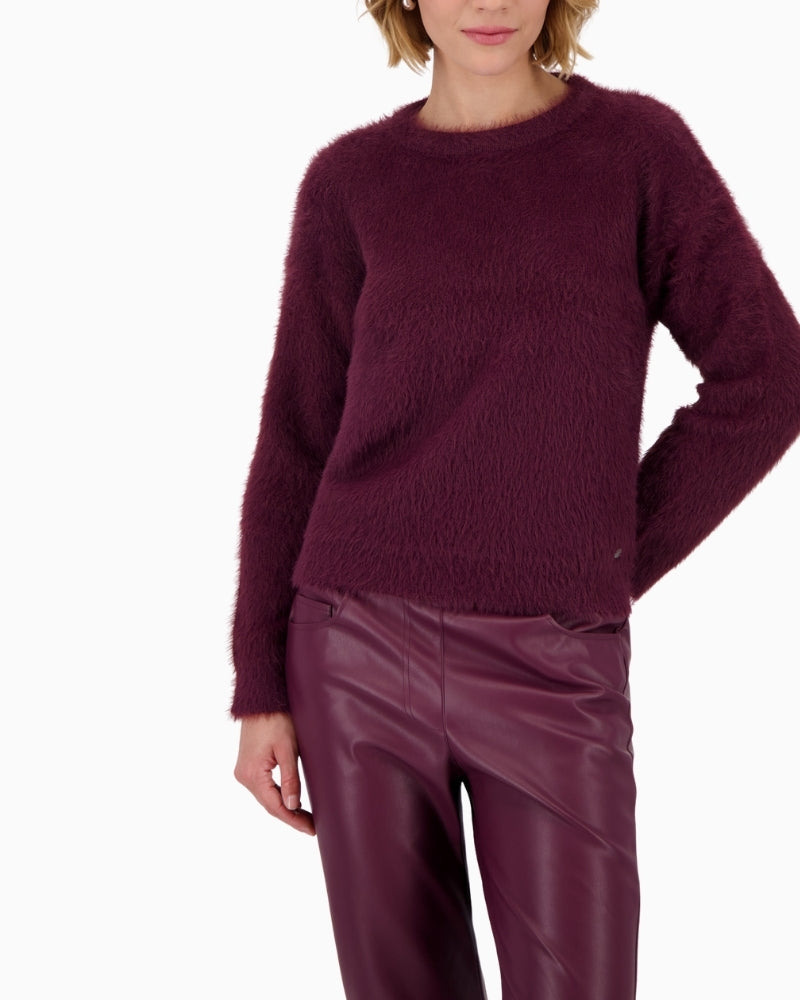 Front view of Monari Bordeaux cotton blend sweater with round neck
