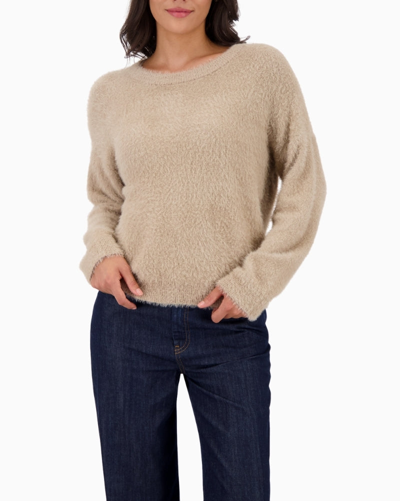 Front view of Monari Bordeaux cotton blend sweater with round neck