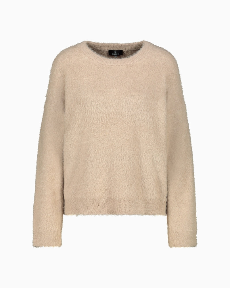 Front view of Monari Bordeaux cotton blend sweater with round neck