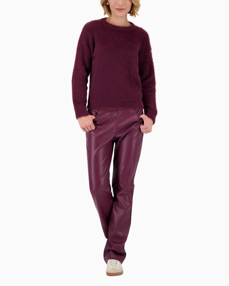 Front view of Monari Bordeaux cotton blend sweater with round neck