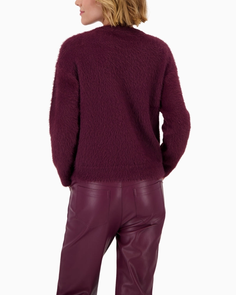 Back view of relaxed-fit Bordeaux pullover with dropped shoulders