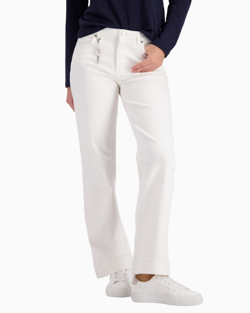 Monari straight-leg jeans with charms off white front view laid flat – Áines Boutique