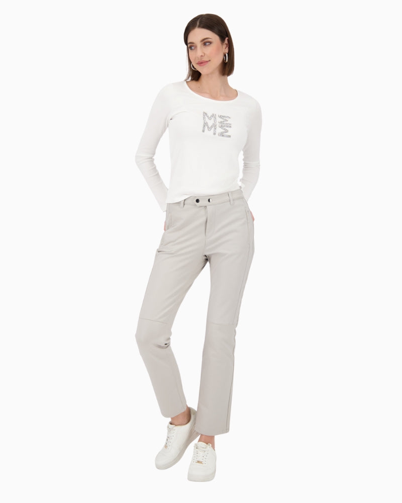 Monari leather-look straight-leg trousers with zip pockets