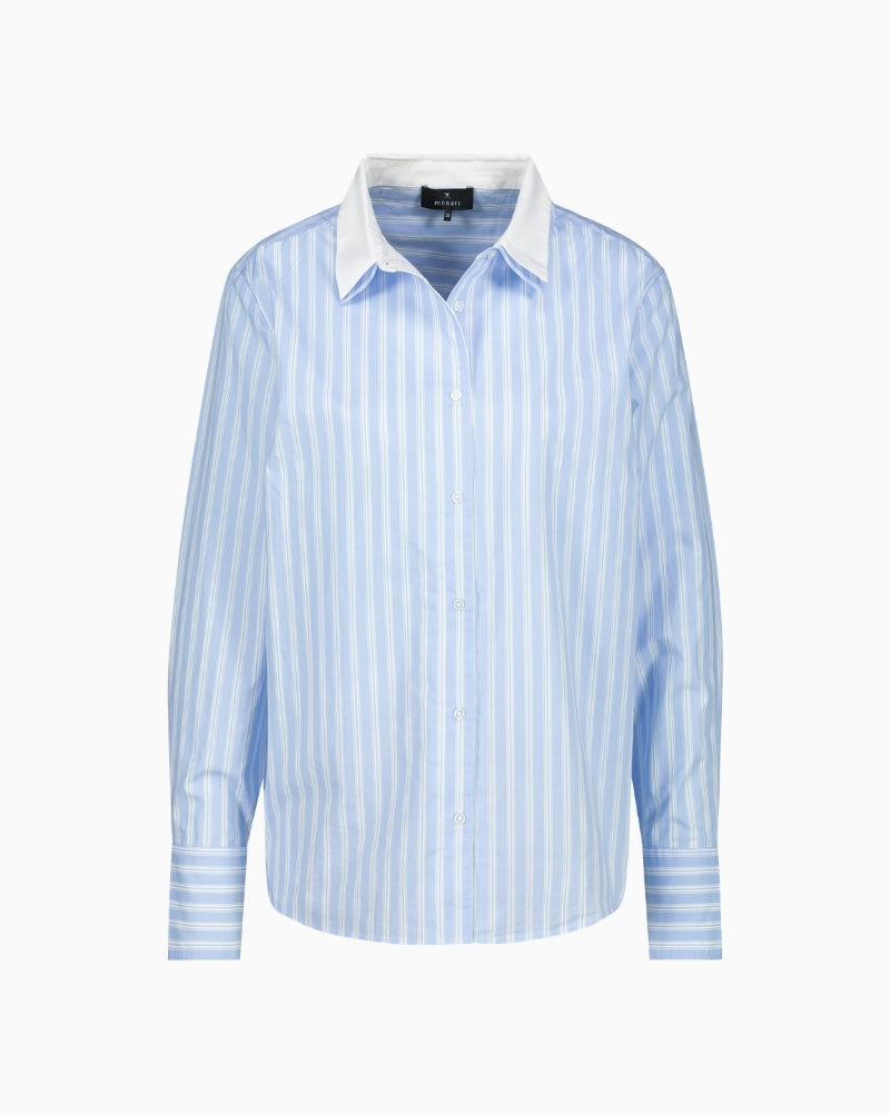 Monari striped cotton blouse product front on white background – Áines Boutique