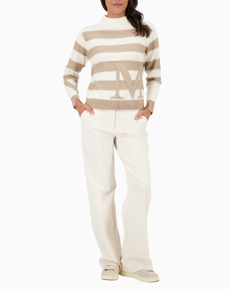Front view of Monari striped jumper with rhinestones and stand-up collar