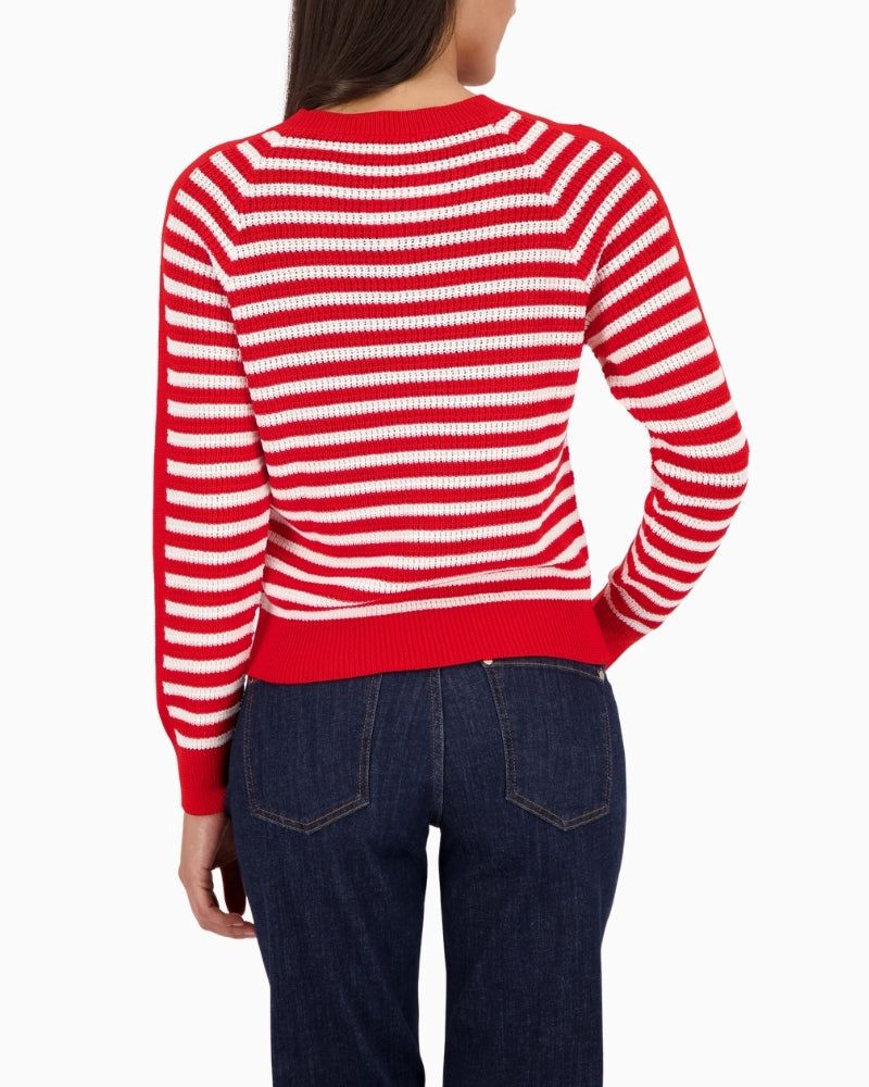 Monari striped jumper red and off white back view – Áines Boutique