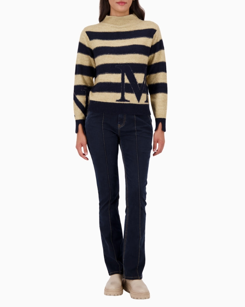 Women’s soft knit sweater with striped intarsia and subtle sparkle by Monari
