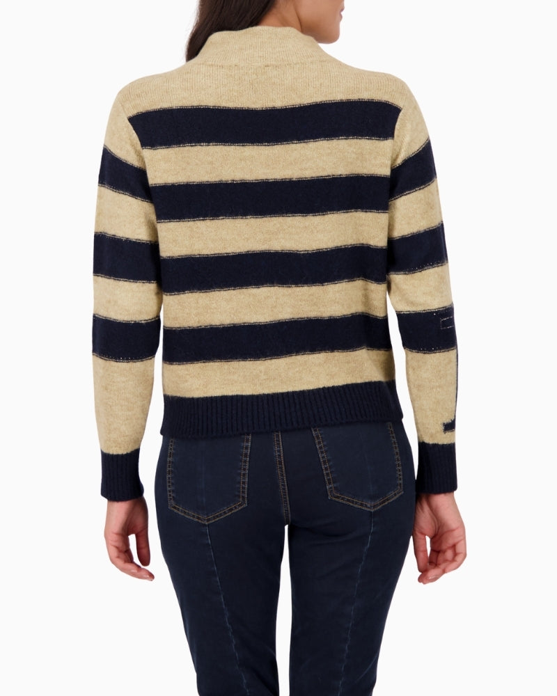 Back view of striped sweater showing regular fit and soft fabric texture