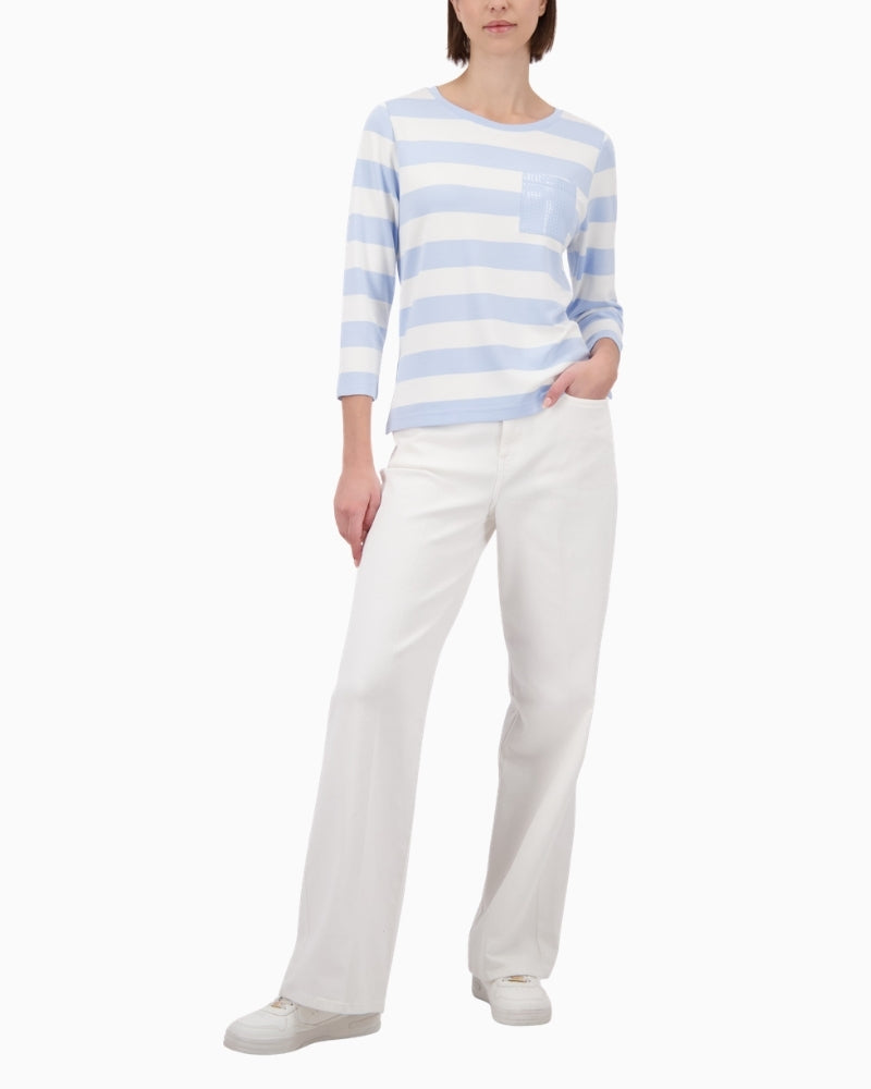 Monari striped sweatshirt with sequin pocket, woman wearing front view – Áines Boutique