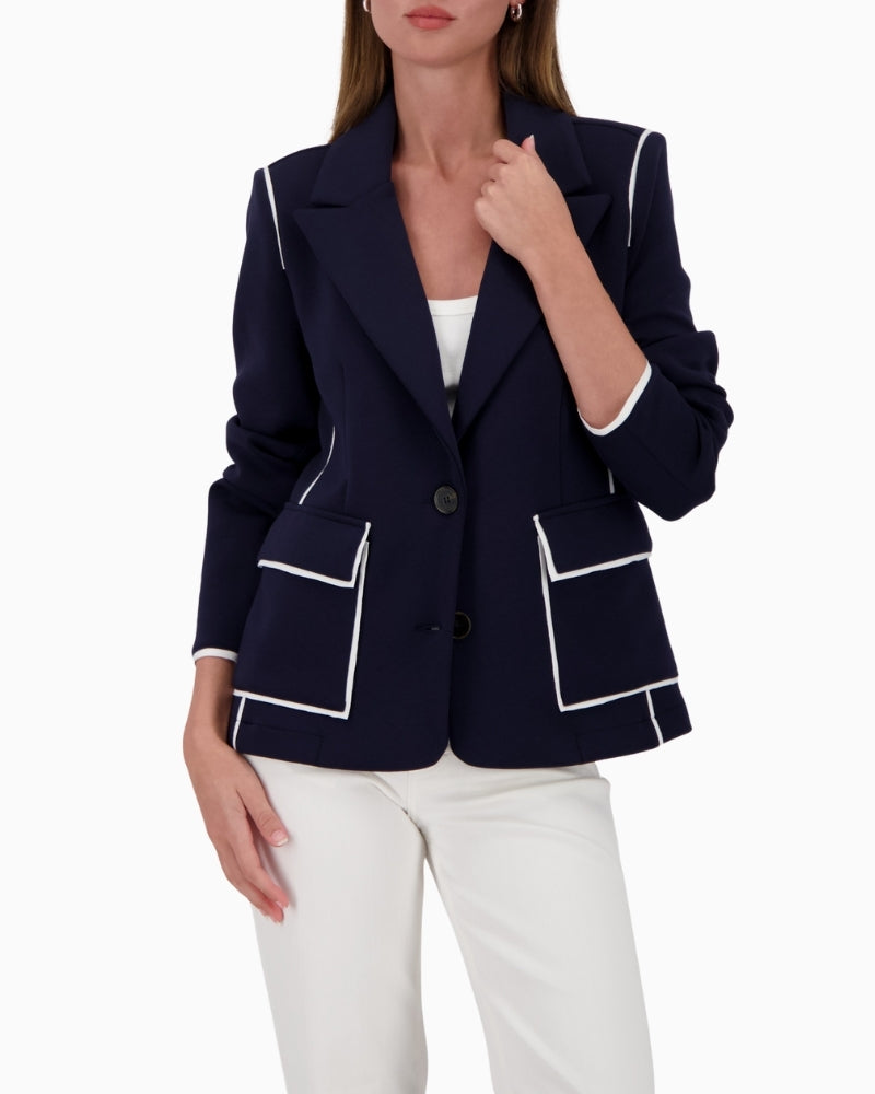 Monari sweat blazer navy front view laid flat – Áines Boutique
