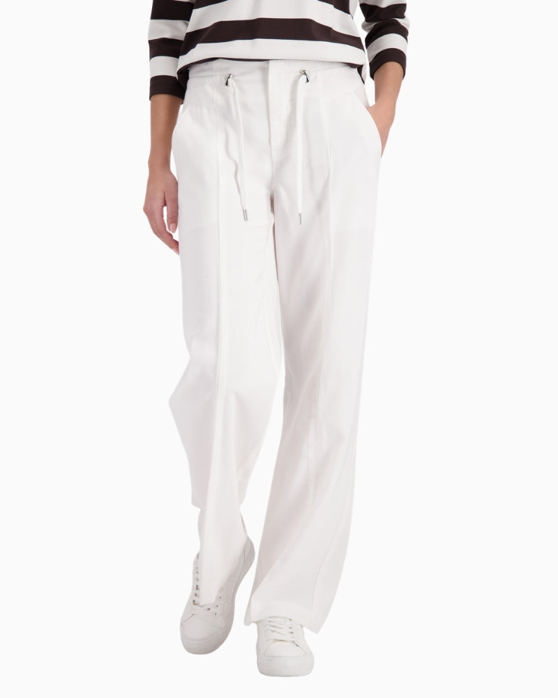 Monari wide leg drawstring trousers lightweight denim-look, woman wearing front view – Áines Boutique