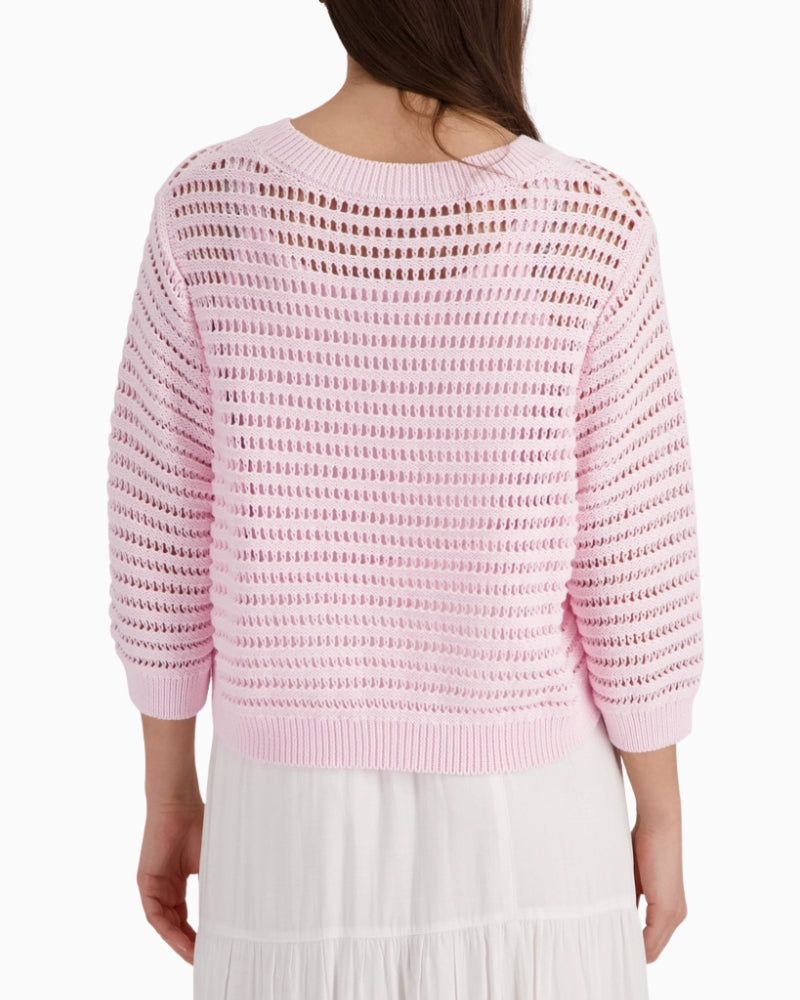 Monari Ajour Knitted Jumper in rose back view