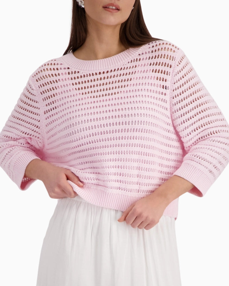 Monari Ajour Knitted Jumper in rose front view