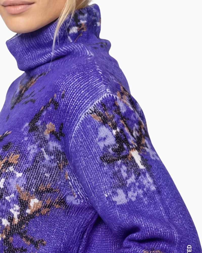 Monari Allover Floral Print Jumper in blue side view