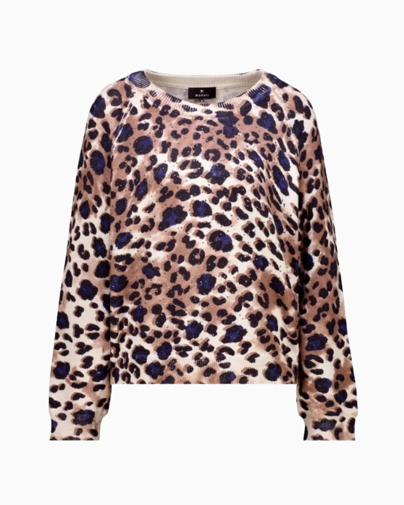 Monari Allover Leopard Print Jumper rhinestone detail