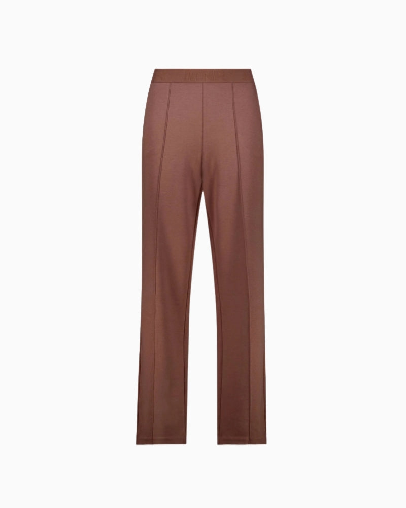 Monari Basic Straight-Fit Trousers in light brown pin tuck detail