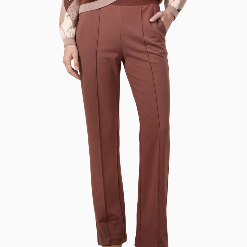 Monari Bella Regular Fit Trousers in Brown, front view showing straight-leg silhouette.