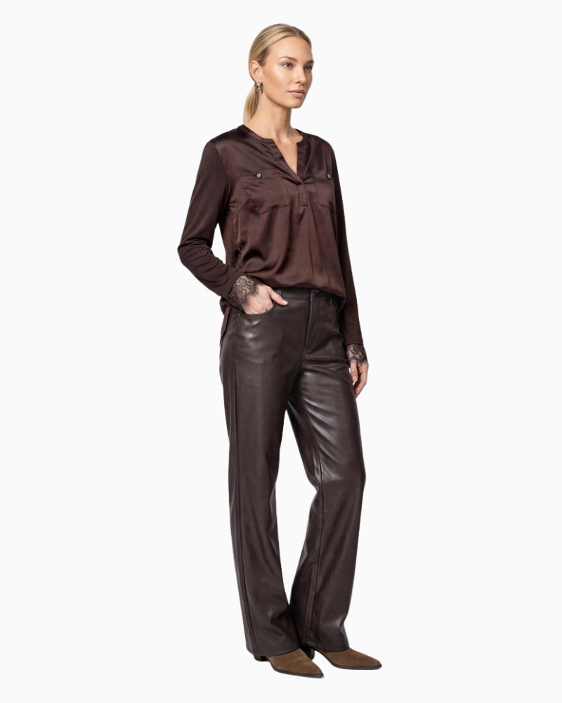 Monari Blouse in dark brown chest pocket detail