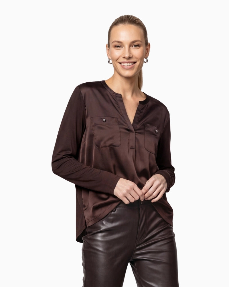 Monari Blouse in dark brown front view