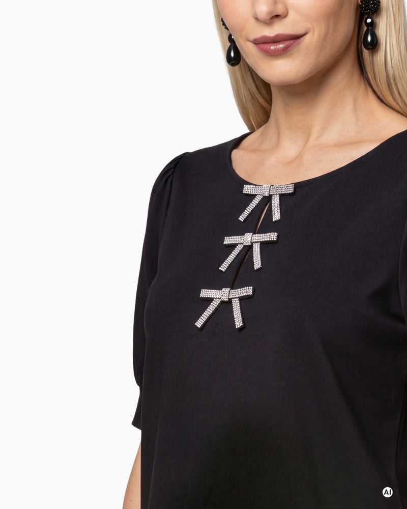 Monari Bow Detail Sweatshirt in Black close-up of decorative bow