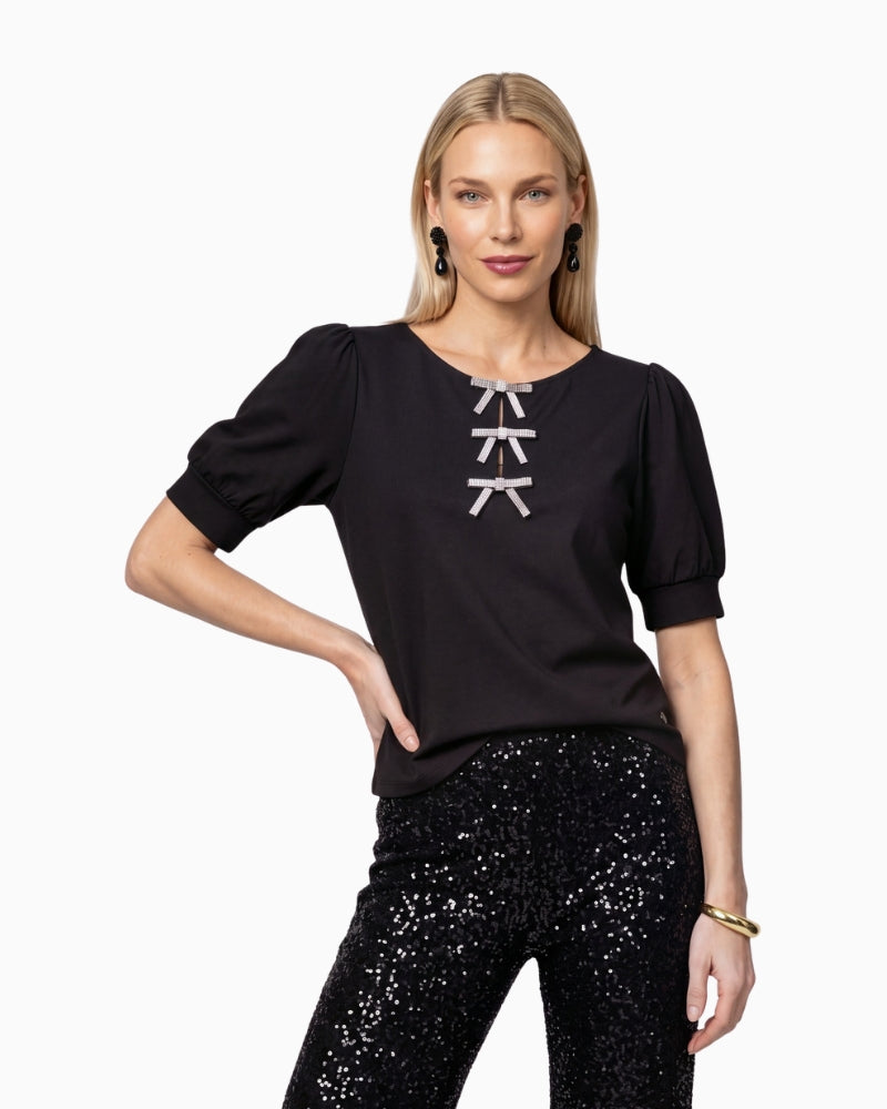 Monari Bow Detail Sweatshirt in Black front view