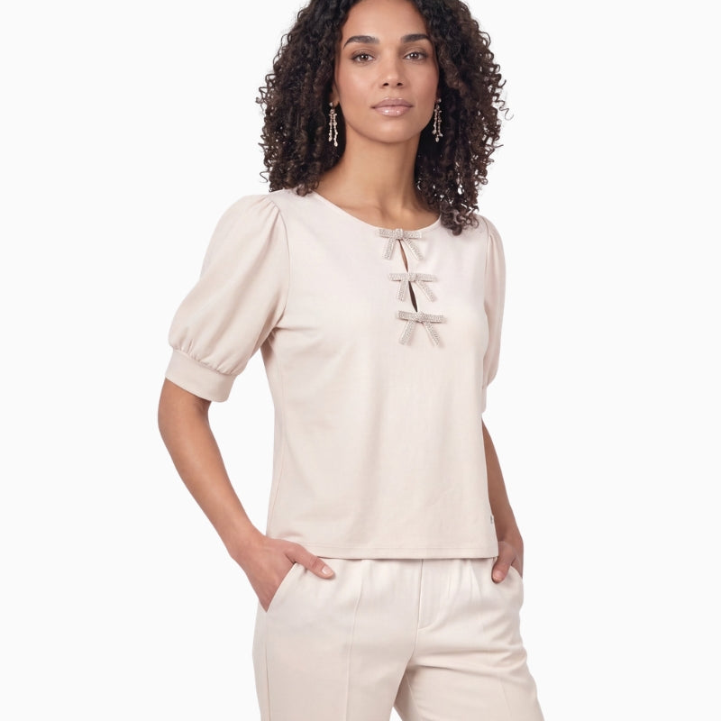 Monari Bow Detail Sweatshirt in Cream front view