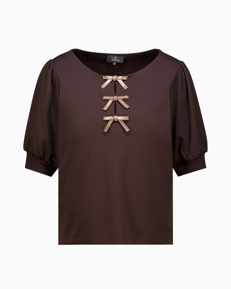 Monari Bow Detail Sweatshirt in Dark Brown fabric detail