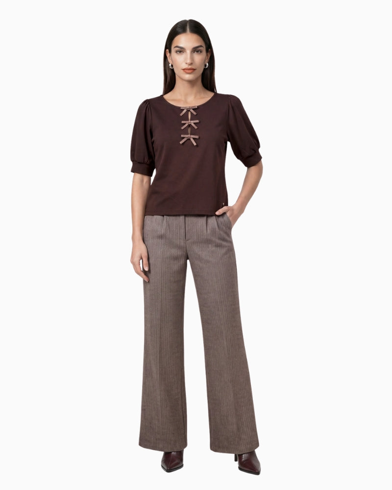 Monari Bow Detail Sweatshirt in Dark Brown styled view