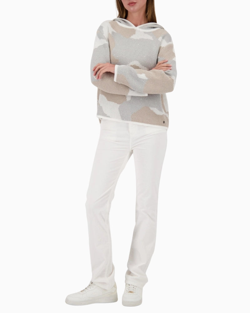 Monari knit sweater with cloud pattern full length on model – Áines Boutique