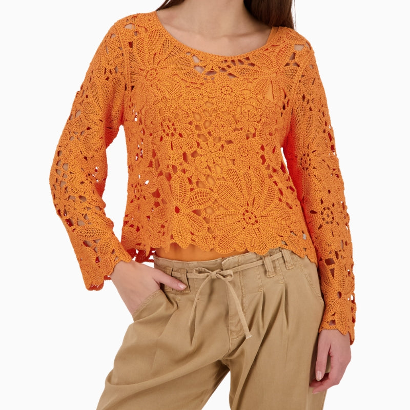 Monari cornelly crochet jumper front view woman wearing – Áines Boutique
