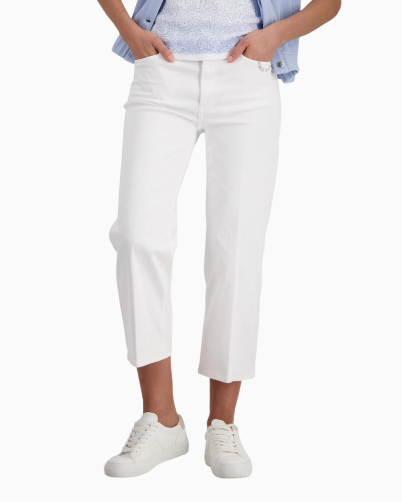 Monari Culotte Jeans with Rhinestone Detailing in cream front view