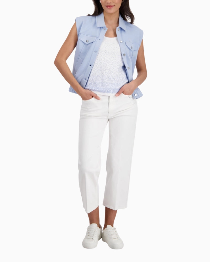 Monari Culotte Jeans with Rhinestone Detailing in cream full length view