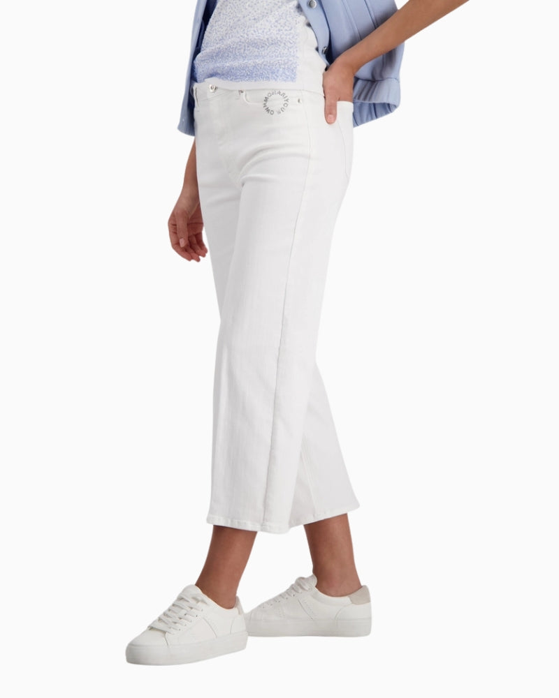 Monari Culotte Jeans with Rhinestone Detailing in cream side view