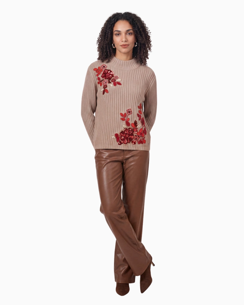 Monari Decorative Appliqué Jumper in Beige styled view
