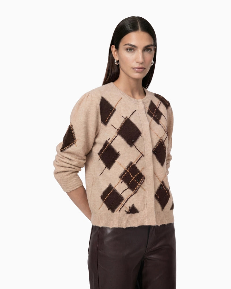Monari Diamond Cardigan in light beige front view