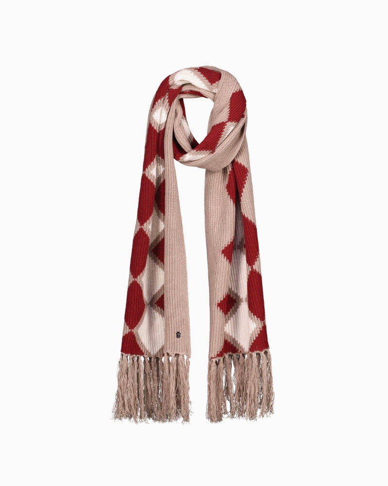 Monari Diamond Pattern Knitted Scarf in Beige folded view