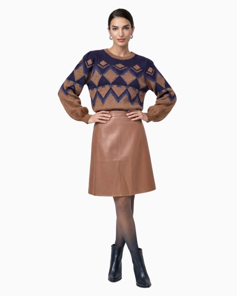 Monari Fair Isle Pattern Jumper in camel styled view