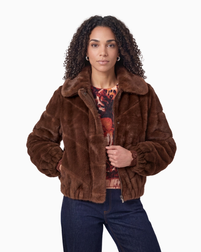 Monari Faux Fur Jacket in Brown front view