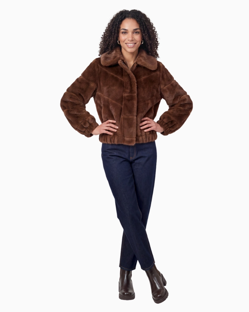 Monari Faux Fur Jacket in Brown styled view