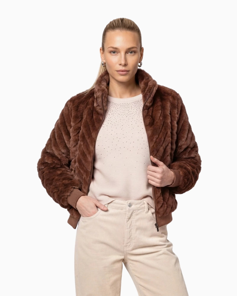 Monari Faux Fur Jacket in brown front view