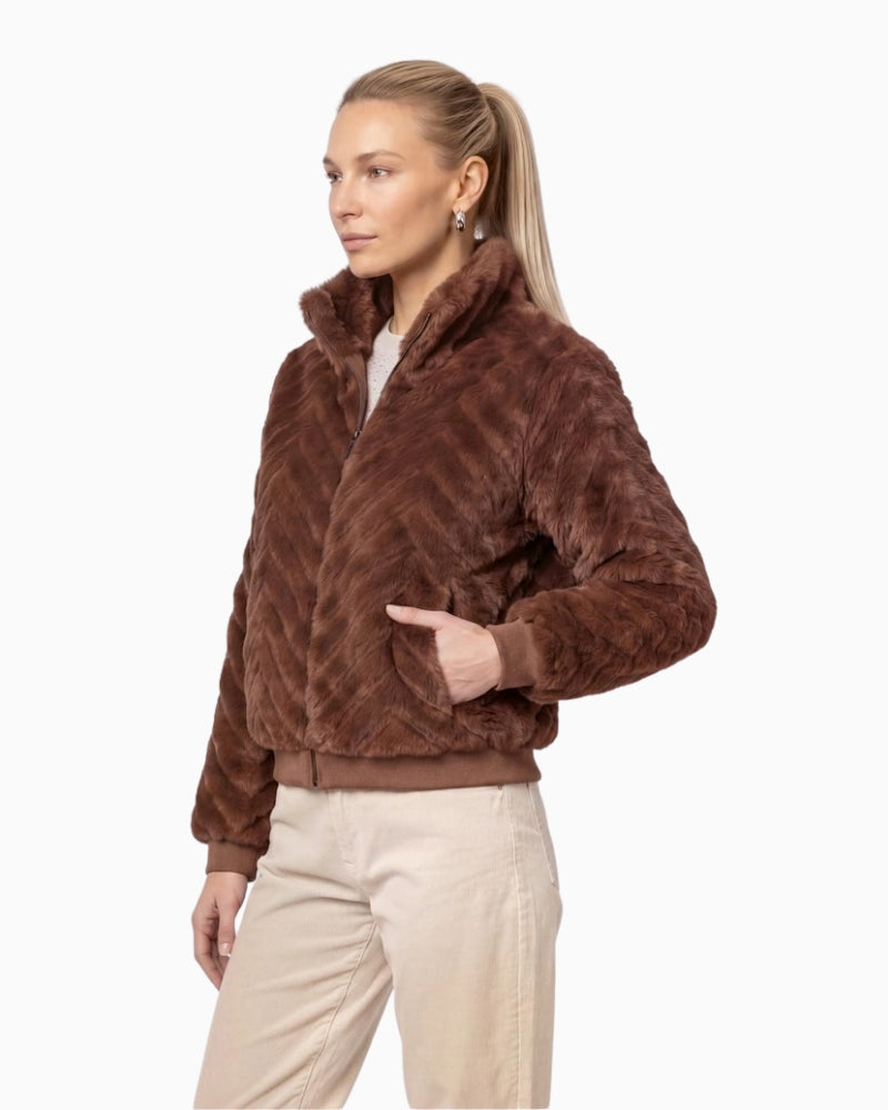 Monari Faux Fur Jacket in brown side view